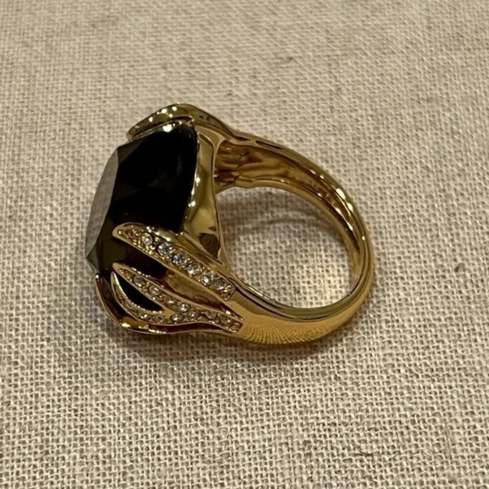 💍💛 Stella & Dot Statement Smoky Topaz & Diamond Accent Gold Tone Cocktail Ring